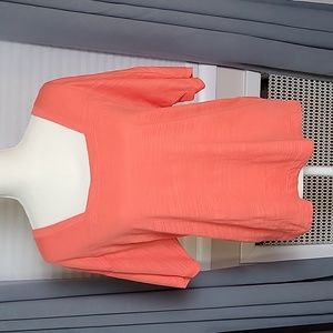 Anthropologie Top S Cotton Blend Coral Short Dolman Sleeve Square Neck T Shirt